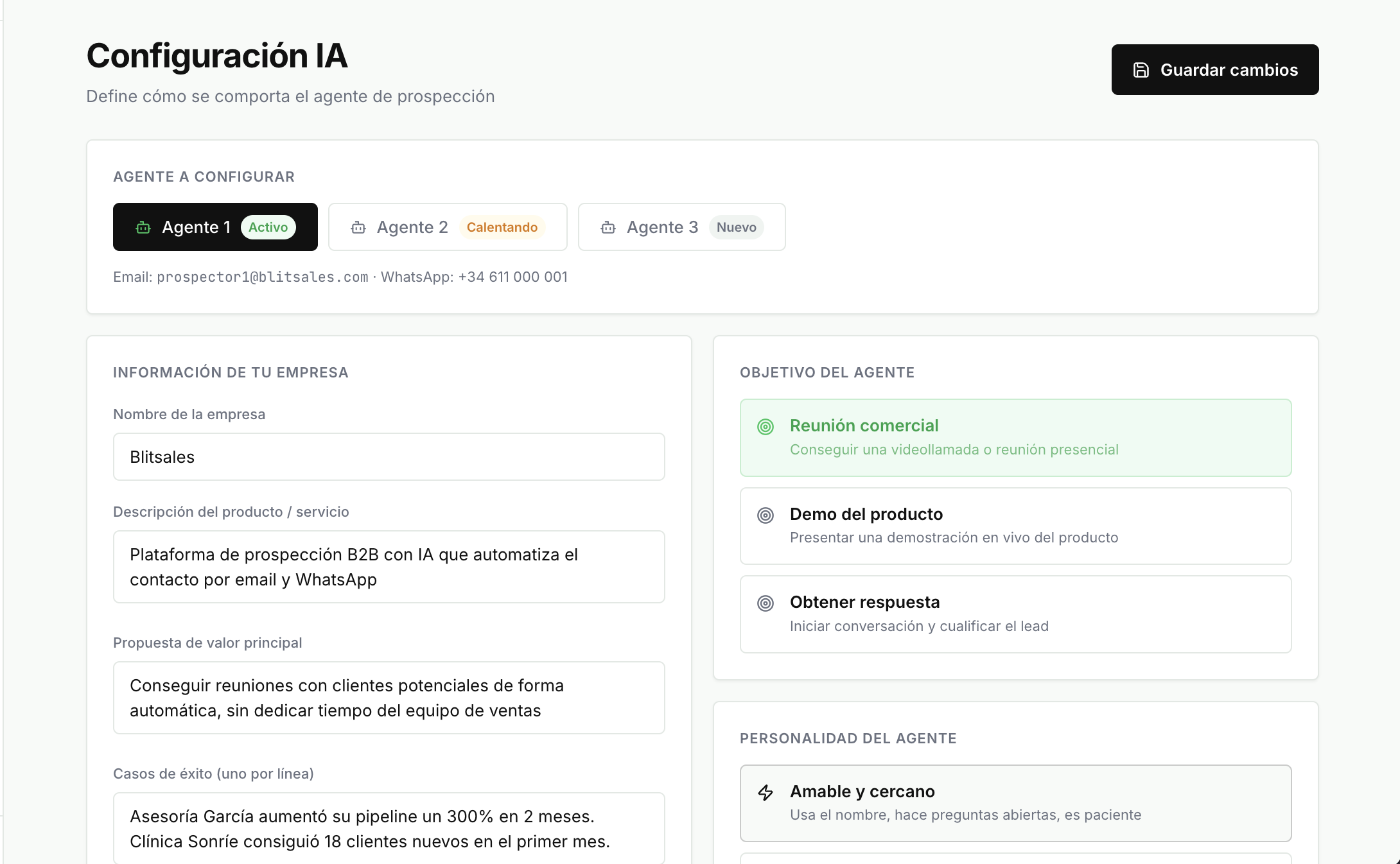BlitSales configuración IA – personalización del agente